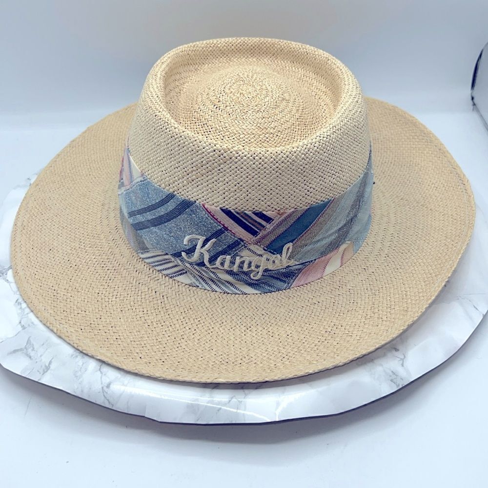 KANGOL Vintage Straw Fedora Sun Hat Madras Band-One Size